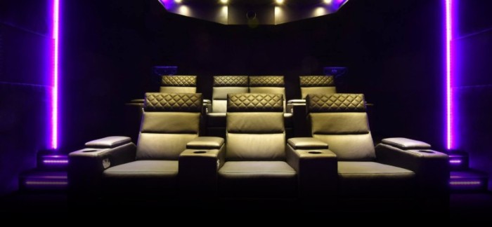 black leather home theater seating